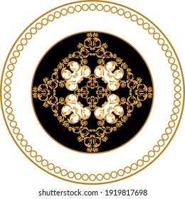 Golden decorative baroque pattern on black background.EPS10 Illustration.