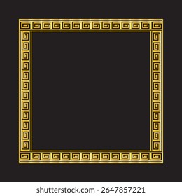 Borda decorativa dourada com ornamento de estilo grego no fundo escuro