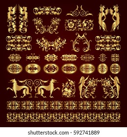 Golden decorative calligraphic ornaments and elements - vector set