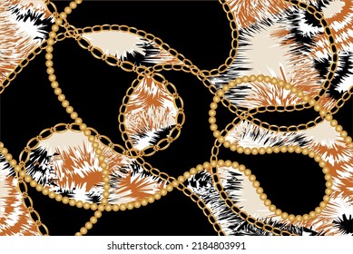 Golden decorative chains with abstract pattern. Vector Illustration.