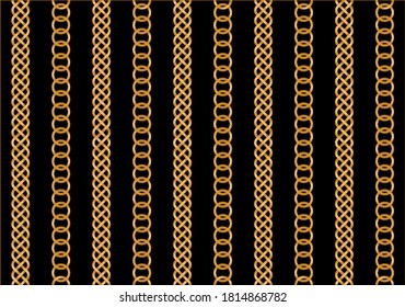 Golden decorative chains pattern on black background. EPS10 Illustration.