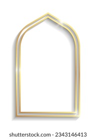 Golden decorative double frame with shadows and highlights isolated on a white background.