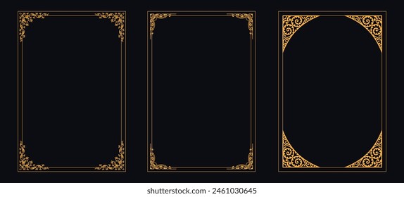 golden decorative elements with different lines, Collection of geometric art deco ornament, Vector set of linear frames and borders, Victorian style decor floral border, luxury royal antique wedding d