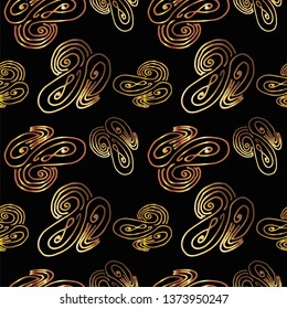 Golden decorative elements seamless pattern. hand drawn vector illustration on black background