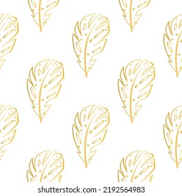 Golden dekorative Federn nahtlose Muster Vektorgrafik. Wiederholen Sie den goldenen Feder-Hintergrund. Druck für Textilien, Verpackungen, Papier, Tapeten und Design