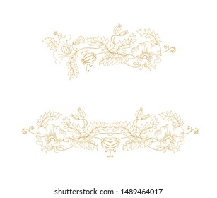 Golden decorative floral adornment with decorative poppy flowers on white background