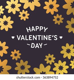 Golden Decorative Floral Background. Happy Valentines Day Celebration. Vector Design Element for Greeting Card