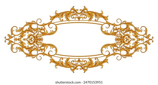 Golden decorative frame in Baroque style, intricate vector design