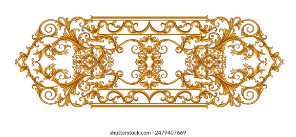 Golden decorative frame in Baroque style, intricate vector design