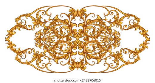 Golden decorative frame in Baroque style, intricate vector design