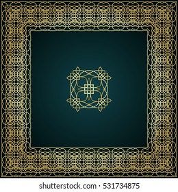 Golden decorative frame with logo. Vector design template. Creative luxury background.