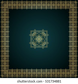 Golden decorative frame with logo. Vector design template. Creative luxury background.