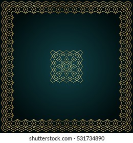 Golden decorative frame with logo. Vector design template. Creative luxury background.
