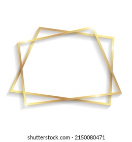 Golden decorative frame with shadows and highlights isolated on a transparent background.