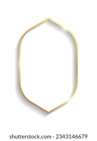 Golden decorative frame with shadows and highlights isolated on a white background.