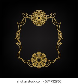 Golden decorative frame template. Elegant vector element for design in Arabic pattern style in Ramadan Kareem festival.Lace vector illustration for wedding invitations and greeting card.