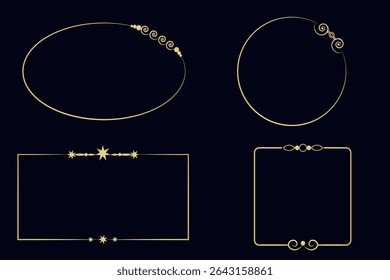 Golden decorative frames with patterns, antique frames, vintage, retro, gold, glitter, frames, patterns, ornament, frame, star
