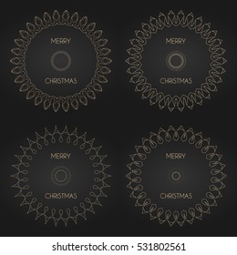 Golden decorative frames set with logo. Vector design templates. Creative intricate borders. Merry christmas text.