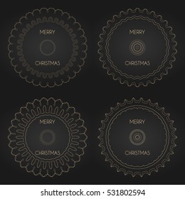 Golden decorative frames set with logo. Vector design templates. Creative intricate borders. Merry christmas text.