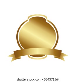 golden decorative heraldic rounded frame design with ribbon vector illustration