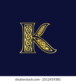 Golden Decorative K Initial Logo with Celtic Pattern