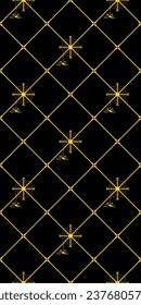 Golden decorative lattice and golden spider on a thin cobweb - decorative composition, modern seamless pattern