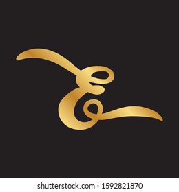 golden decorative letter e on a black background, vector