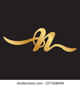 golden decorative letter n on a black background, vector