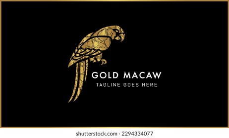 Golden decorative macaw bird logotype monogram design.