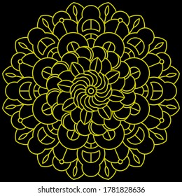 Golden decorative Mandala with black background. Perfect for packaging, greetings, promotion, background, printing, wall art, etc.