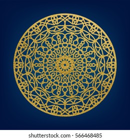 Golden decorative mandala template. Elegant vector element for design in Arabic pattern style in Ramadan Kareem festival.Lace vector illustration for wedding invitations and greeting card.