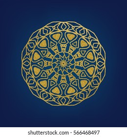 Golden decorative mandala template. Elegant vector element for design in Arabic pattern style in Ramadan Kareem festival.Lace vector illustration for wedding invitations and greeting card.