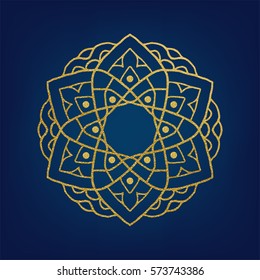 Golden decorative mandala template. Elegant vector element for design in Arabic pattern style in Ramadan Kareem festival.Lace vector illustration for wedding invitations and greeting card