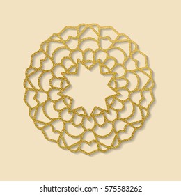 Golden decorative mandala template. Elegant vector element for design in Arabic pattern style in Ramadan Kareem festival.Lace vector illustration for wedding invitations and greeting card.