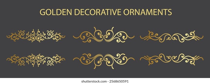 Golden decorative ornaments. Vector on black background