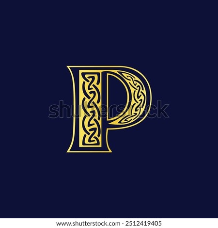 Golden Decorative P Initial Logo with Celtic Pattern