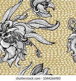 Golden decorative pattern with stylized flowers