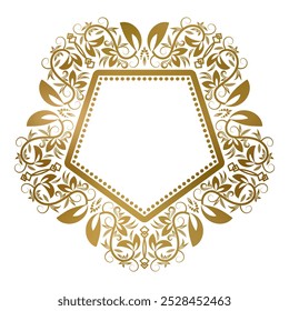 Quadro decorativo pentagonal dourado. Bom para design elegante de divisas ou crachás.