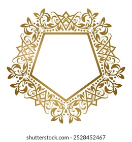 Quadro decorativo pentagonal dourado com ornamento de luxo. Bom para decoração de etiqueta elegante ou design de tampa.