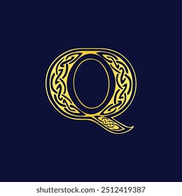 Golden Decorative Q Initial Logo with Celtic Pattern