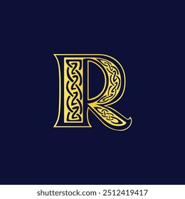 Golden Decorative R Initial Logo with Celtic Pattern