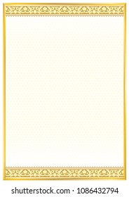 Golden decorative rectangular framework. Classic floral ornament. Template for diploma, certificate, card. A4, A3  page proportions.