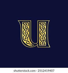 Golden Decorative U Initial Logo with Celtic Pattern