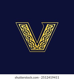 Golden Decorative V Initial Logo with Celtic Pattern