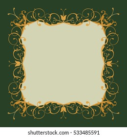 Golden decorative vector frame with place for text. An elegant element of pattern design, Victorian style.