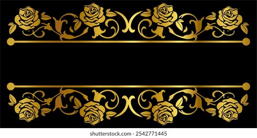 golden decorative vintage roses frames and scroll elements. Classic calligraphy swirls, swashes, dividers, . Good for greeting cards, wedding invitations, restaurant menu, royal certificates.