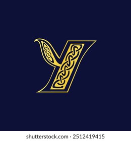 Golden Decorative Y Initial Logo with Celtic Pattern