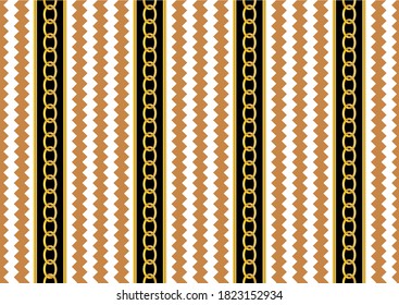 Golden decorative zig zag pattern with chain on white background. EPS10 Illustration.