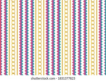 Golden decorative zig zag pattern with chain on white background. EPS10 Illustration.