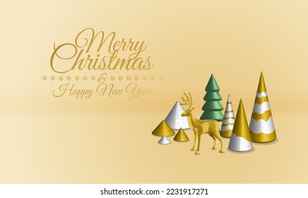 Golden deer with golden decolation object and concept christmas background.Vector illustration